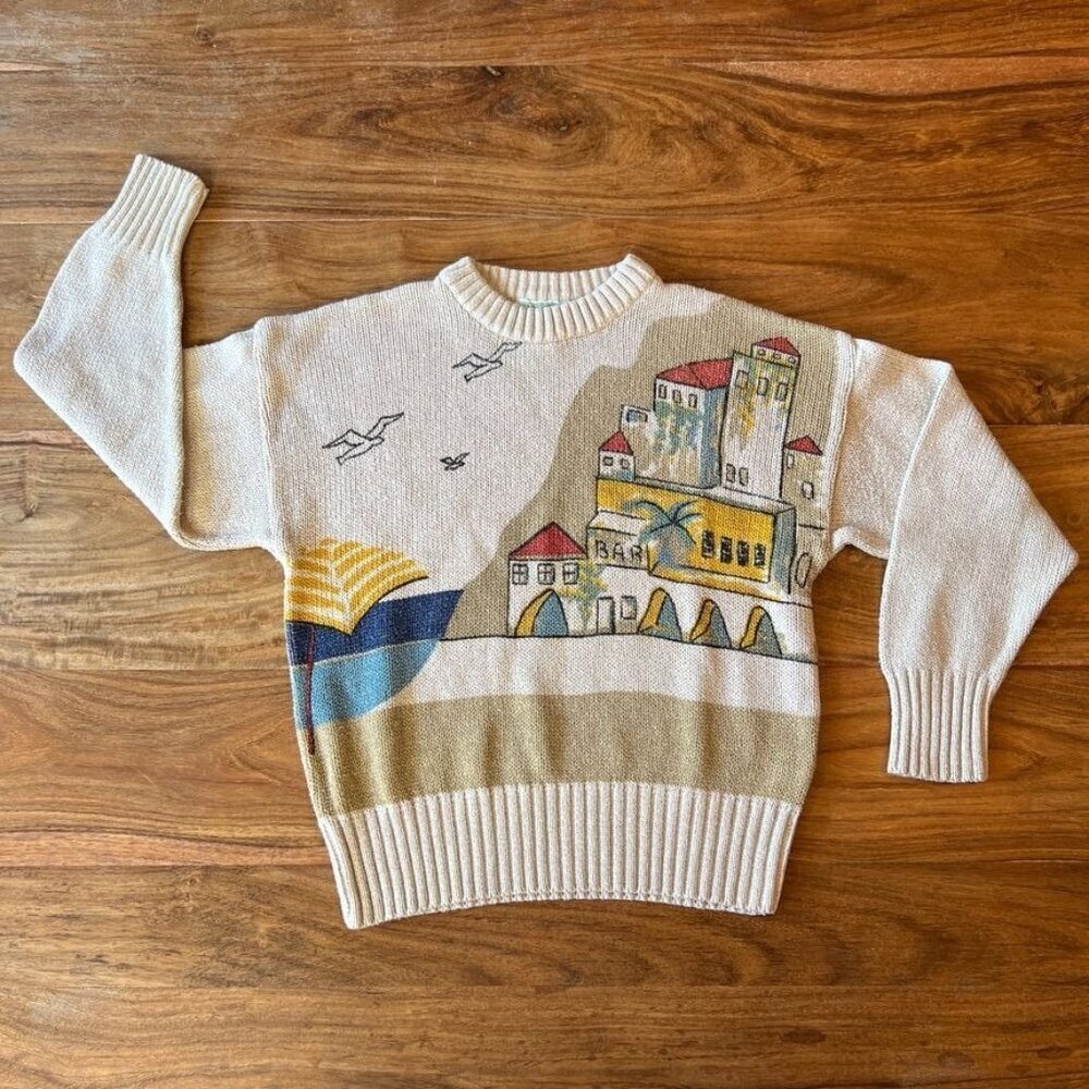 Vintage Toddler Sweater With Scenic Design